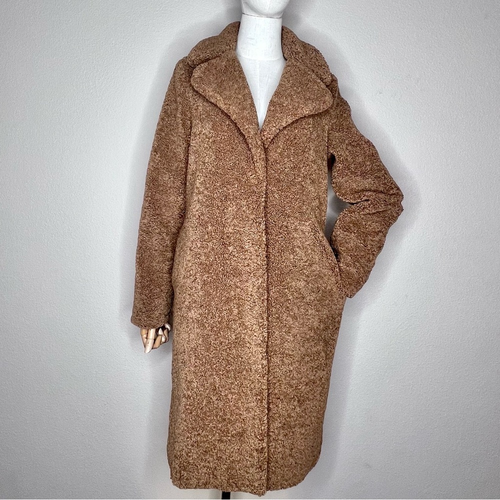 Rachel Zoe | Camel Lined Single-Breasted Long Teddy Coat | XS